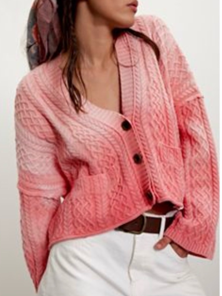 Nwot! Free People Washed Ashore Cable Knit Cardi-Atlas Red Combo